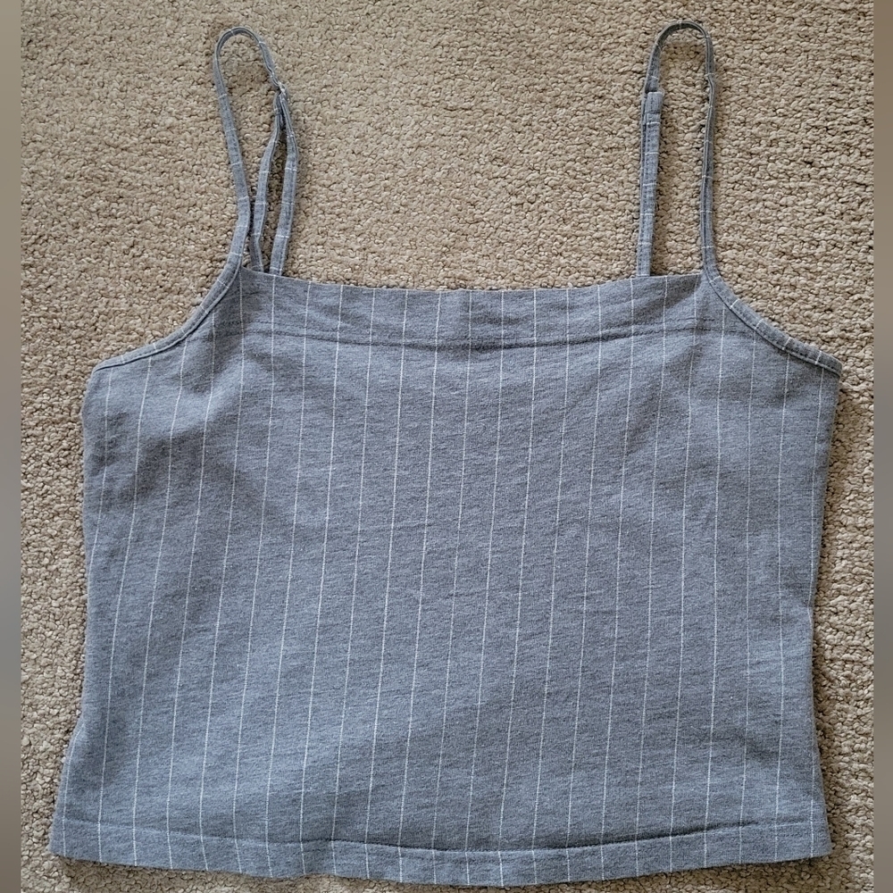 Victoria Secret Grey Pinstriped Spaghetti Strap Adjustable Knit Pajama Crop Top